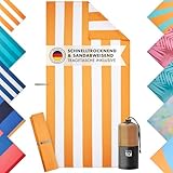 Blumtal Strandhandtuch 90x180 cm aus Mikrofaser - kompaktes und schnelltrocknendes Handtuch/Strandtuch xxl - Stranddecke sandfrei mit Band - Badetücher - Badehandtuch sandabweisend Gelb-Weiß gestreift