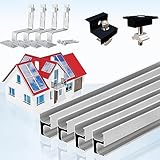 Warmfay Solar Halterung Ziegeldach Set für 4 Module, Upgrade 300MM Aluprofil und Photovoltaik Dachhaken, Solarmodul Halterung Ziegeldach Schwarz Einstellbare Klemmen für Modul Dicke 30-35mm