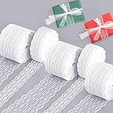 50M Spitzenbordüre Spitzenband Weiß Vintage, Geschenkband Spitze Band Meterware, Weiss Spitzenborte Zum Basteln Nähen Weihnachten Ostern Hochzeit Deko DIY Handwerk Tischdeko (5 Rolls)