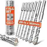 BAUBECK SDS Plus Bohrer Set für Beton [7tlg - Ø6-14 & 160mm lang] 4 Schneiden - Langlebige Betonbohrer aus 40CR Stahl für Präzise Ergebnisse - Bohrer Set Beton Schlagbohrer SDS Bohrer Stein