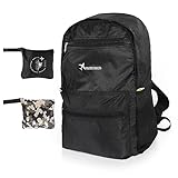 Moorle Faltbarer Rucksack 15L schwarz, Ultraleicht Tagesrucksack Wasserdicht Zum Falten, Kleine Wanderrucksack Für Damen Herren, Leichter Daypack Rucksack Zum Wandern, Faltbar Wanderrucksack Für Reise