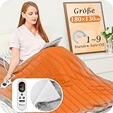 Heizdecke mit Abschaltautomatik, 130x180cm 10 Heizstufen 1~9 Stunden Auto-Off-Timer Überhitzungsschutz, Elektrische Wärmedecke Bett Wärme Decke ETL für Home & Office Schnelle Flanell Waschbar Grau