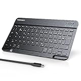 TECKNET Wiederaufladbare Bluetooth-Tastatur, mit 80cm USB Kabel, Ultra Dünn Wireless Bluetooth Keyboard Deutsches Layout QWERTZ BT5.1 Tragbare Kabellose Tastatur Bluetooth für Windows, iOS, Android