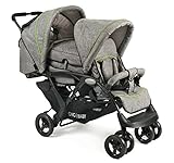 CHIC 4 BABY - Geschwisterwagen DUO mit Tragetasche und Regenschutz, Geschwisterkinderwagen für zwei Kinder, Zwillingswagen, Zwillingsbuggy, Tandemkinderwagen, Tandembuggy, Kinderwagen, Jeans grau