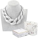 Zoshfo Damen Boho Klobige Acryl-Gliederkette Fashion Statement Handmade Cuban Chain Collar Schmuck Halskette Kleider Pullover ZubehöR,Weiß