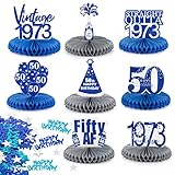 50. Geburtstag Tischdeko Set Vintage Blau Silber 8 Stk Bienenwaben Deko Tischaufsätze mit 15g Happy Birthday Konfetti Tisch Ornamente für 50. Geburtstag 50. jährige Jubiläum 50 Jahrestag usw.