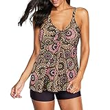 Durio Tankini Damen Bauchweg Badebekleidung Zweiteiliger Badeanzug mit Hot Pants Geometrisches Muster EU 44 (Herstellergröße XL)