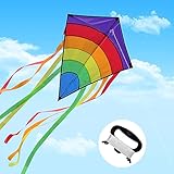 Drachen Kinder - Einleiner-Flugdrachen für Kinder ab 3 Jahren - Kinderdrachen inkl. 100m Drachenschnur und Streifenschwänze