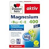 Doppelherz Magnesium 400 + B12 + C + E - Magnesium unterstützt die Muskeln und das Nervensystem - 30 vegane Tabletten