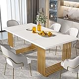 Tribesigns Moderner Esstisch für 6-8 Personen, 70,8 Zoll lang, weißer Esszimmertisch für Küche, Holz Küchentisch mit goldenen Metallbeinen, rechteckiger Esstisch für Esszimmer, Familientreffen