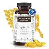 PURETANICALS Omega 3 VEGAN + Vitamin D3 + K2 MK7 All-Trans | 180 Kapseln hochdosiert Premium Essentials O3-D3-K2 - Algenöl mit essentiellen EPA & DHA Fettsäuren | Algen Öl Omega3 Algae Oil Tropfen