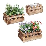 Relaxdays Blumenkasten 3er Set, Holz, Zaunoptik, Balkon & Fensterbank, Pflanzkästen in vers. Größen, Balkonkasten, Natur