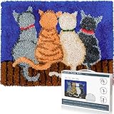 EsLuker.ly Katze Knüpfteppich für Kinder und Erwachsene zum Selber Knüpfen, DIY Knüpfsets Kreuzstich Teppich Set mit Werkzeug Latch Hook Kit Child Rug Animal, 50x38cm