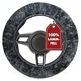 WALSER Lammfell Lenkradbezug Auto, Lenkradhülle, Lenkradschoner aus echtem Lammfell, universaler Lenkradschutz, Lenkradabdeckung anthrazit 19545