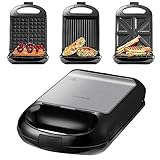 Steinborg 3in1 Sandwichmaker XXL | 3 auswechselbare Platten | 1200 Watt | Kontaktgril | 4er Sandwich Maker | Multigrill | Waffel Eisenl | Elektrogrill | Waffeleisen