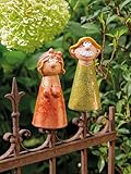MF 2er Set Hans & Hilde Zaunhocker Set – Keramikfiguren für Gartenzaun