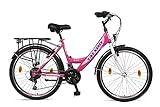 Talson 26 Zoll Fahrrad 21-Gang Shimano SCHALTUNG MIT Beleuchtung Rosa-Weiss Modell SFRTA20