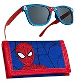 Marvel Sonnenbrille UV Schutz & Geldbeutel Kinder Set - Geschenke für Jungs (Rot/Blau Spiderman)