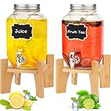 Hisredsun 2 x 4L Getränkespender mit Ständer, Getränkespender Glas mit Zapfhahn, Glas-Wasser-Saft-Spender mit Hahn, Wasserkrug mit Hahn Perfekt für Partys/Hochzeiten/Geburtstage