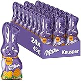 Milka Schmunzelhase Knusper 24 x 45g I Osterschokolade Großpackung I mit Knusperreis I Osterhasen Schokolade aus 100% Alpenmilch