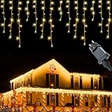 Eisregen Lichterkette Außen 10m 400LEDs Lichtervorhang Lichterkette mit Timer + 8 Modi + Speicherfunktion + Strombetrieben, Eiszapfen Lichterkette Deko für Weihnachten, Hochzeit, Halloween, Warmweiß