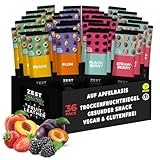 Zest Delites Fruchtriegel, Apple-Basiert Gesunde Snacks, Glutenfreie Süßigkeiten, Vegane Süßigkeiten Ohne Zusatz von Zucker, Low Calorie 25g x 36 Pfirsich, Pflaume, Brombeeren, Erdbeeren