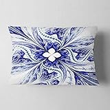 Designart Symmetrischer Kissenbezug mit fraktalen Blumen, für Wohnzimmer, Sofa, 30,5 x 50,8 cm, Blau/Weiß