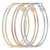 Tyqour 3 Paare Große Creolen Ohrringe Set, Edelstahl Creolen Länge 60mm, Silber Creolen Hoop Kreis Gold, Hypoallergen Kreis Endlose Creolen für Mädchen Und Damen