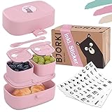 BJORKI® Bento Box für Kinder inkl. BONUS Namensticker - Auslaufsichere Lunchbox mit Fächern - Nachhaltige Brotdose Kinder für Kindergarten & Schule - Die Jausenbox für unterwegs.