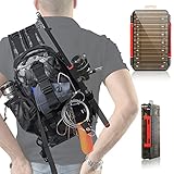 Aertiavty Kompakte Angeltasche, Angeltasche mit Angelbox und Rutenhalter für Outdoor-Sport, Angelrucksack (schwarz, klein)