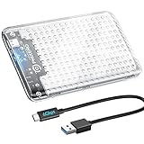 Festplattengehäuse 2,5 Zoll, PHIXERO 6Gbps USB C 3.1 Gen 1 Werkzeugloses Externe SSD Gehäuse für 2,5 Zoll SATA SSD und HDD in Höhe 9.5mm/7mm, UASP unterstützt, SATA Gehäuse mit USB C 3.1 Kabel - Klar