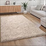 Paco Home Hochflor Teppich Kuschelig Modern Shaggy Flokati Stil Gemütlich Uni In Beige, Grösse:120x160 cm