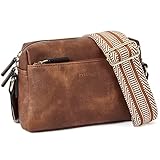 BOSTANTEN Handytasche zum Umhängen, PU Leder Crossbody Bag Breiter Gurt, Klein, Reißverschlusstasche Handy Umhängetasche Damen für Designer Braun