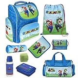 Schulranzen für Jungen 1. Klasse · Super Mario Schultasche · Schulranzenset BlauNintendo (9-teiliges Set mit Sporttasche)