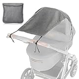 Universal Sonnensegel DELUXE mit UV Schutz 50+ für Kinderwagen Babywanne - reißfester Baby Sonnenschutz mit Beschichtung und Rollo-Funktion - Melange Grau