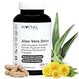 Aloe Vera Detox. 120 vegane Kapseln für 4 Monate. Mit Cascararinde, Frangula, Schachtelhalm und Löwenzahn. Harntreibend und natürliches Abführmittel. Beseitigt Giftstoffe und reguliert die Verdauung.