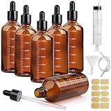 Nadisean 6 Stück Pipettenflasche 30ml mit Skala, Braunglas Glas Tropfflasche Dropper Bottle, Refillable Flasche mit Pipette, Braunglasflasche mit Trichter Aufkleber für Ätherische Öle Parfüm