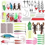 107 Stück Angel Köder Set, Gummifische, Angeln Köder Gemischt Kunstköder, Angelzubehör Set mit 1 Box für Zander, Forelle, Barsch, Angeln Angel Köder für Süßwasser Salzwasser
