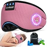 LC-dolida Schlafmaske mit Kopfhörer Seitenschläfer Schlafmaske Bluetooth Waschbar Lichtblockierende Schlafbrille mit Mikrofon für Reisen/Nickerchen/Yoga/Meditation/Schlafen(Rosa)