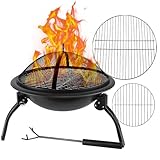 Feuertonne für den Garten - Feuerschale - Grill - Vielseitig einsetzbar - Feuerschalen für den Garten, klappbar - Sicher und wetterfest - Mit Funkenschutz für gemütliche Feuerstelle Outdoor Rundgrill