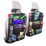 BillyBath Rückenlehnenschutz Auto Kinder mit 10 Zoll iPad/Tablet-Tasche, 600D Oxford Stoff Wasserdicht Autositz Rücksitz Organizer Autositzschoner Rückenlehne, Schwarz, 2 Stück