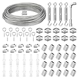 KOMABLEN 30M 3mm Drahtseil, 304 Edelstahl Stahlseil, Pvc Stahlseil Ummantelt mit Ösen, Seilspanner, Drahtseilklemme, Seilkauschen, Gardinenseil Wäscheleine für Kletterpflanzen, Zeltseil, Lichte
