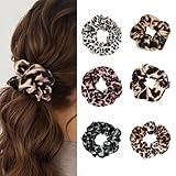 XFSRG 6er-Set Leopardenmuster Scrunchies Elegante Vintage-Haargummis aus Seidenstoff für Damen Starker Halt für Pferdeschwanz Alltag Haarschmuck Zubehör