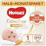 Huggies Newborn Baby Windeln Größe 1, 2 bis 5 kg, Für Neugeborene, Mit Nässeindikator, 84 Windeln, Monatsbox, Monatspack, Großpackung