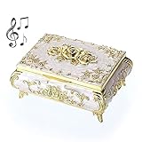 SUMTree Vintage Music Box - Metal Musical Jewelry Box Keepsake Box Weiss Schmuckkästen Milchweiß Schmuckbox Schmuckkiste Schmuckkoffer für Ring Armband Ohrringe Damen Geschenk Geburtstag