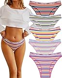 FINETOO 5er Pack Baumwolle Slip Damen Baumwoll Unterwäsche Frauen Set Regenbogen Slips Sport Hipster Sexy Panties Unterhose Logo Sportunterwäsche Weich Unterhosen Sportgürtel Mehrpack S-XL