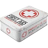 Nostalgic-Art Retro Vorratsdose Flach, 2,5 l, First Aid Kit – Geschenk-Idee für Nostalgie-Fans, Blech-Dose mit Deckel, Vintage Design