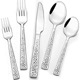 Hammered Silverware Set, Wildone 30-teiliges Edelstahl-Besteck für 6 Personen, lebensmittelechtes Besteck, Messer, Gabeln, Löffel, spiegelnde Oberfläche, spülmaschinenfest