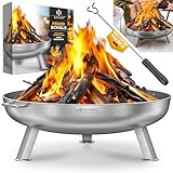 KESSER® Feuerschale 2,5mm Stahldicke | Feuerkorb Ø60cm Edelstahl | Feuertonne +42cm Feuerhaken Gusseisen Wasserablauf & 2 stabile Griffe Holz & Kohle Feuerstelle für Lagerfeuer Garten & Terrasse
