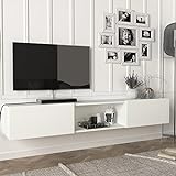[en.casa] Fernsehschrank Paltamo Fernsehtisch mit 3 Fächern Lowboard 180x31x29,5cm hängend TV-Board Weiß
